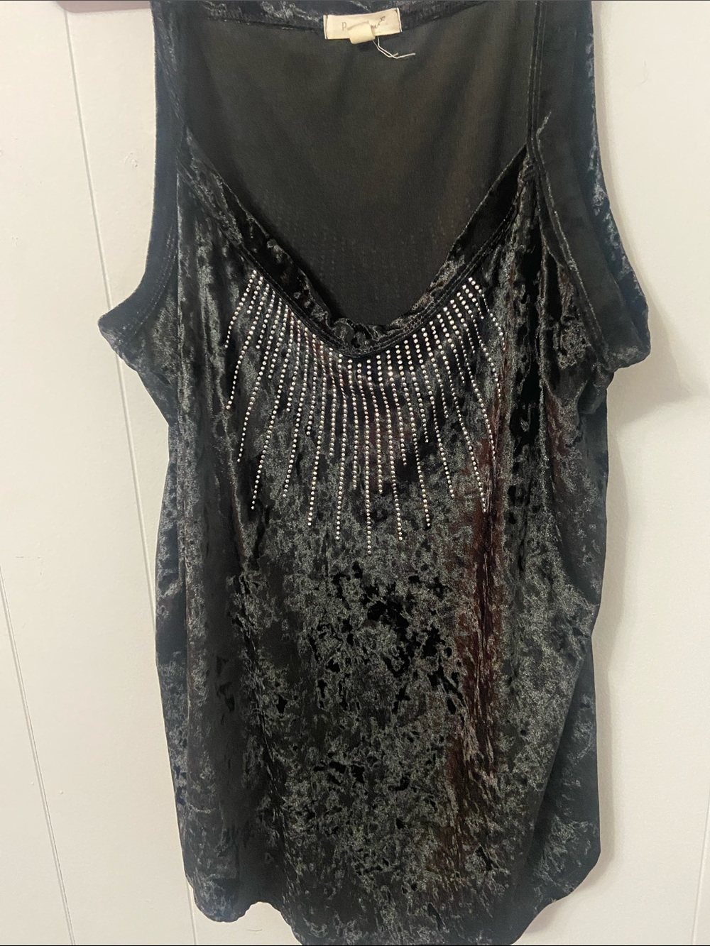 Women's Black Velvet Studded Sleeveless Top Size 2xl